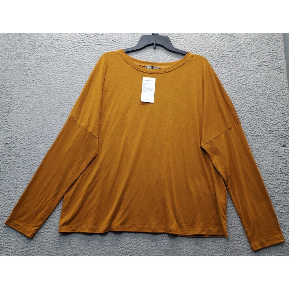 Pretty Garden Shirt Top Womens 2XL Brown Stretch 3/4 Sleeve Crew Neck Pullover